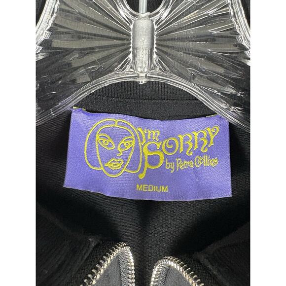 I’m Sorry By Petra Collins Jacket Women’s Medium Black Cropped Elbow Hearts - Picture 4 of 12